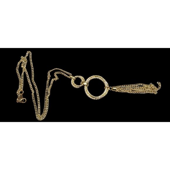 Elegant Double Ring Tassel Gold Tone Pendant Necklace - Picture 1 of 6
